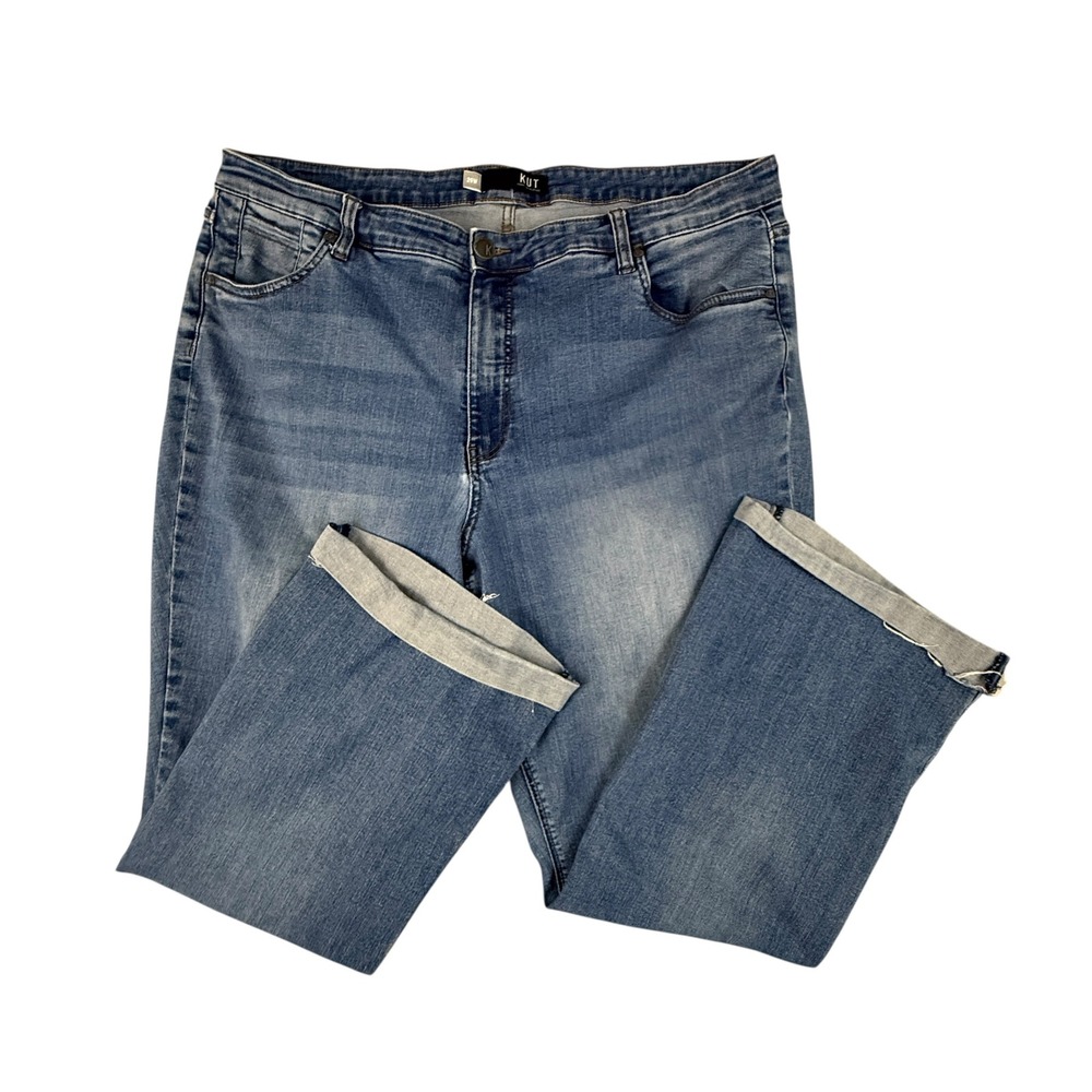 Kut from the Kloth Stella High Rise Flare Jeans Medium Wash Raw Hem Womens 20W